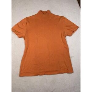 GW Sweater Womens Small Orange Mock Neck Short Sleeve 100% Cotton Knit Pullover